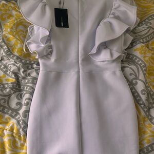 Fashion Nova White Ruffle-Detail Mini Dress